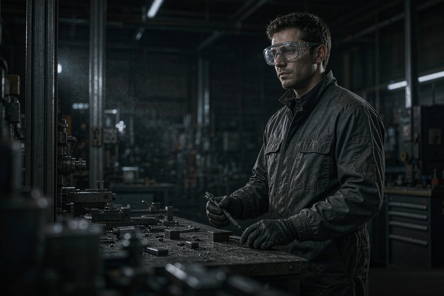 Industrial worker wearing protective eyewear